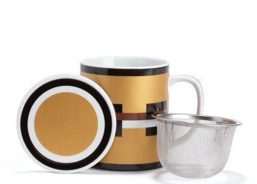 GRAPHIK - golden porcelain mug with strainer and filter