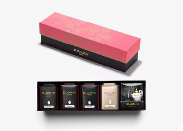 COFFRET "PROMENADE" - coffret rouge 4 thés assortis et 1 infuseur