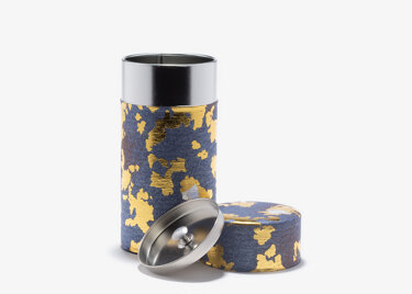 KONPEKI - blue and gold washi paper tea canister 150g